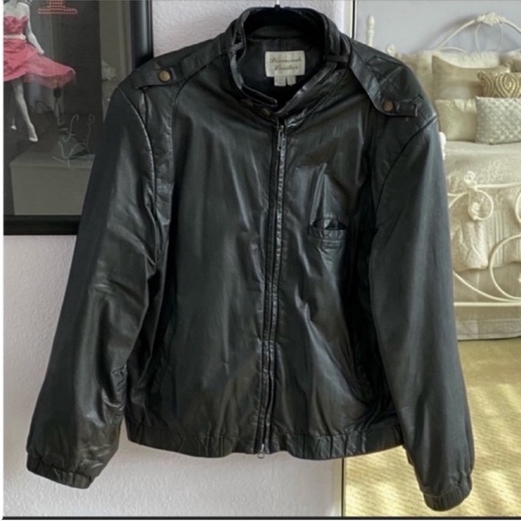 Men's Black Premium Leather Vintage Bomber Jacket Size 44 Long - Picture 2 of 4